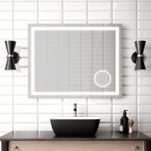 Effect 38" x 30" Illuminated Magnifying Mirror with Touch Switch - Black MR1786-570-001 Kalia