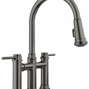 Empressa Bridge Kitchen Faucet with Pulldown Spray - Satin Dark Steel 443263 Blanco
