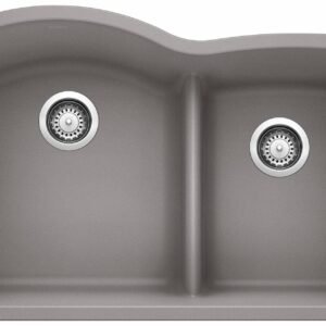 Diamond U 1.75 Bowl Low Divide Undermount Silgranit Sink - Metallic Gray 401664 Blanco