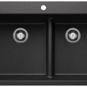 Liven 33 1-3/4 2 Bowl Silgranit Low Divide Dual Mount Kitchen Sink - Anthracite 403643 Blanco