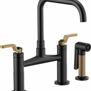Litze Bridge Faucet with Square Spout and Industrial Handle - Matte Black/Luxe Gold 62554LF-BLGL Brizo