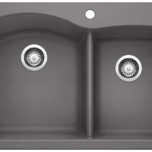 Diamond 1-3/4 2 Bowl Silgranit Drop-In Kitchen Sink - Cinder 401407 Blanco