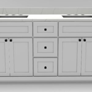 60" Double Sink Standard Vanity Modern Shaker with Prestige Knobs and Widespread Quartz Top - White/Black/Carrera/Manhattan White PNT60WHCARPBLKM Stonewood Cabinetry