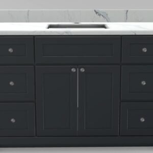48" Standard Vanity Modern Shaker with Modern Knob Handles and 1-Hole Quartz Top - Navy Grey/Brushed Nickel/Glacier/Classic White PRE48SNGBNNVYGL Stonewood Cabinetry