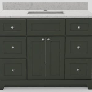 42" Standard Vanity Modern Shaker with Modern Knobs and 1-Hole Quartz Top - Alpine/Chrome/Squall/Classic White V42SAPKNBCHRSQUALL Stonewood Cabinetry