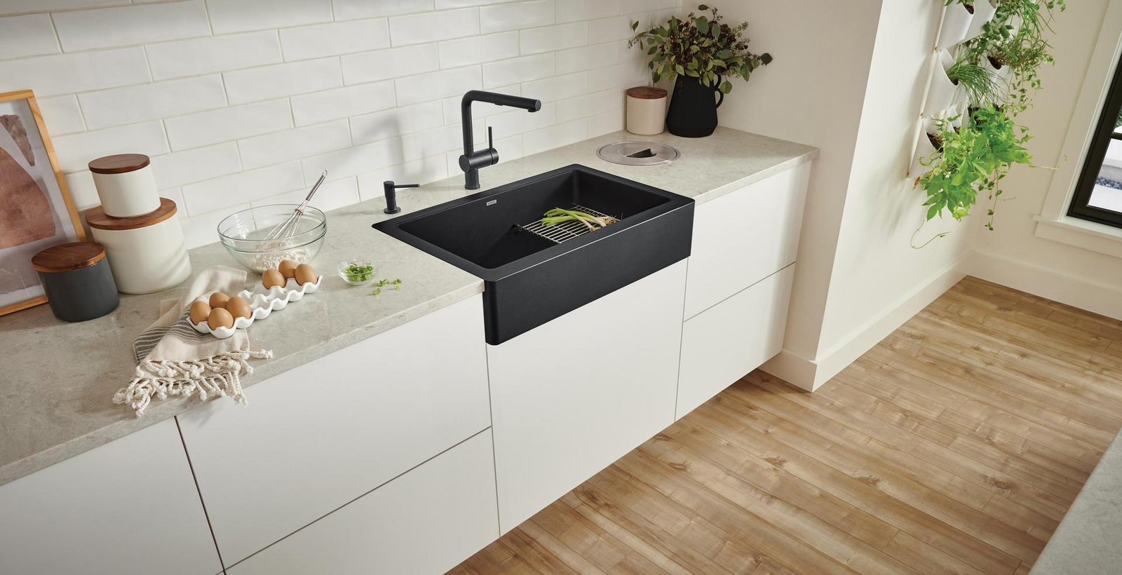 Vintera 33 2 Bowl Silgraint Apron Front Kitchen Sink - Cinder 402591 Blanco - Image 4