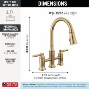 Renaldi Bridge Kitchen Faucet with Pulldown Spray - Lumicoat Champagne Bronze 2384L-CZ-PR-DST Delta