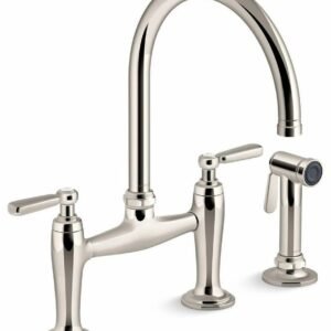 Edalyn by Studio McGee 2-Hole Bridge Kitchen Faucet with Side Spray - Vibrant Polished Nickel 28356-SN Kohler