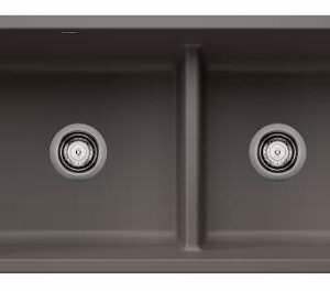 Precis U 1-3/4 2 Bowl Silgranit Low Divide Undermount Kitchen Sink - Volcano Gray 402920 Blanco