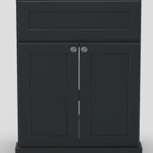 24" Shallow Vanity Modern Shaker with Modern Knobs and 1-Hole Porcelain Sink Top - Navy Grey/Brushed Nickel/Porcelain 1824NAVYMODSHKNBBNPORC Stonewood Cabinetry