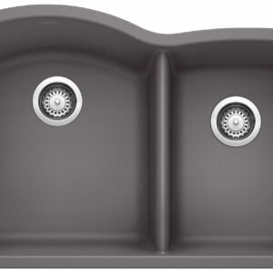 Diamond U 1-3/4 2 Bowl Low Divide Siligrant Undermount Kitchen Sink - Cinder 401403 Blanco