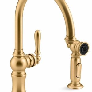 Artifacts 2-Hole Kitchen Faucet with Separate 2-Function Spray - Vibrant Brushed Moderne Brass 99262-2MB Kohler