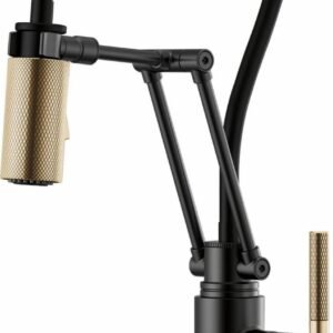 Litze SmartTouch Articulating Kitchen Faucet with Knurled Handle - Matte Black/Luxe Gold 64243LF-BLGL Brizo