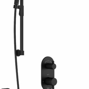 RoundOne TD3 Premia Thermostatic Integrated Diverter Tub and Shower System with Vertical Ceiling Arm (Less Valve) - Matte Black BF1643-160-201 Kalia