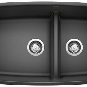 Performa U 1-3/4 2 Bowl Silgranit Low Divide Undermount Kitchen Sink - Anthracite 401185 Blanco