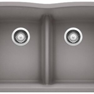 Diamond U 2 Bowl Low Divide Undermount Silgranit Sink - Metallic Gray 401840 Blanco