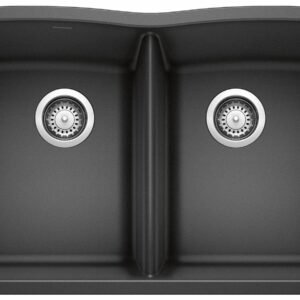 Diamond U 2 Bowl Silgranit Undermount Kitchen Sink - Anthracite 400073 Blanco