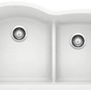 Diamond U 1-3/4 2 Bow Low Divide Siligrant Undermount Kitchen Sink - White 401577 Blanco