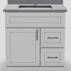 30" RH Drawer Standard Vanity Modern Shaker with Bar Handles and 1-Hole Quartz Top - White/Brushed Nickel/Stratus/Classic White PNT30RHBRBNSTRATUS Stonewood Cabinetry
