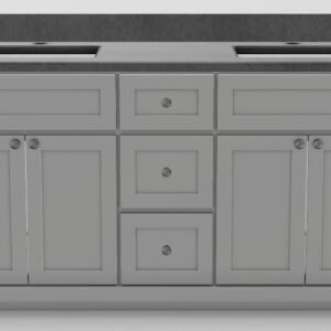 60" Double Sink Standard Vanity Modern Shaker with Modern Knobs and 1-Hole Quartz Top - Smoke/Brushed Nickel/Moonscape/Classic White PRM60DBLSMMSKNBBNMOON Stonewood Cabinetry