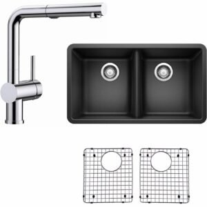 Horizon Undermount Sink with Linus Kitchen Faucet and Sink Grids - Anthracite/Chrome BDL-401267/526365 Blanco