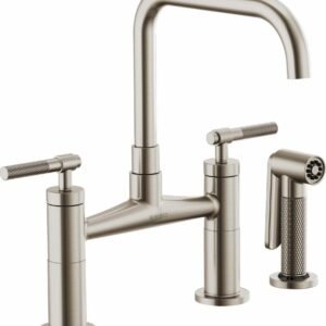 Litze Bridge Faucet with Square Spout and Knurled Handle - Stainless 62553LF-SS Brizo