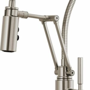 Solna SmartTouch Articulating Kitchen Faucet with Finished Hose and Pulldown Spray - Stainless Steel 64121LF-SS Brizo
