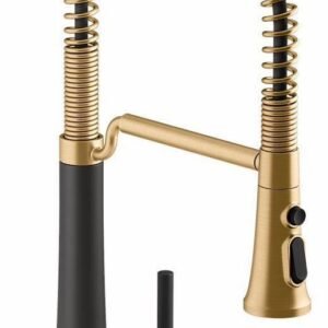 Tone Semi-Professional Kitchen Faucet with Spring Pulldown Spray - Matte Black with Moderne Brass 23765-BMB Kohler