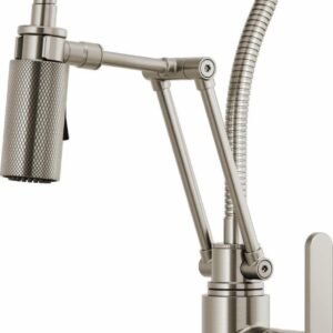 Litze SmartTouch Articulating Kitchen Faucet with Finished Hose and Industrial Handle - Stainless Steel 64144LF-SS Brizo