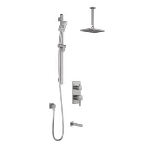 SquareOne TD3 Thermostatic Integrated Diverter Tub and Shower System with Vertical Ceiling Arm (less valve) - Pure Nickel BF1655-125-001 Kalia