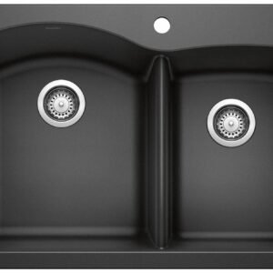 Diamond 1-3/4 2 Bowl Silgranit Drop-In Kitchen Sink - Anthracite 400060 Blanco