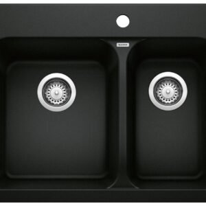 Vision 1-1/2 2 Bowl Silgraint Drop-In Kitchen Sink - Coal Black 402630 Blanco