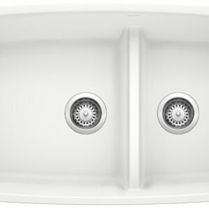 Performa U 1-3/4 2 Bowl Silgranit Low Divide Undermount Kitchen Sink - White 401711 Blanco