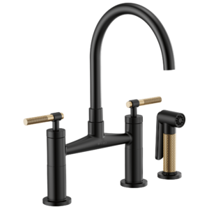 Litze Bridge Faucet with Arc Spout and Knurled Handle - Matte Black/Luxe Gold 62543LF-BLGL Brizo