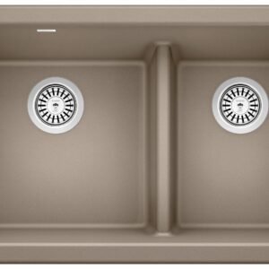 Ikon 33 1-3/4 2 Bowl Low Divide Undermount Apron Front Kitchen Sink - Truffle 402336 Blanco