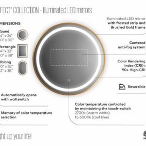 Effect Illuminated 20" x 32" Oblong Mirror with Touch Switch - Brushed Gold MR1946-570-180 Kalia