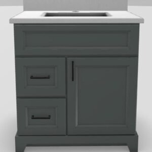 30" LH Drawer Standard Vanity Bellrose with Square Handles and 1-Hole Quartz Top - Moss Grey/Black/Dover White/Classic White PNT30LHMOSSSQBLK Stonewood Cabinetry