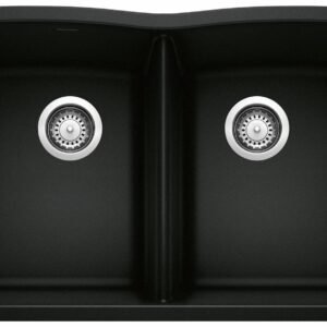 Diamond U 2 Bowl Silgranit Undermount Kitchen Sink - Coal Black 402622 Blanco