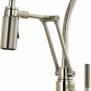 Litze SmartTouch Articulating Kitchen Faucet with Finished Hose and Knurled Handle - Polished Nickel 64143LF-PN Brizo
