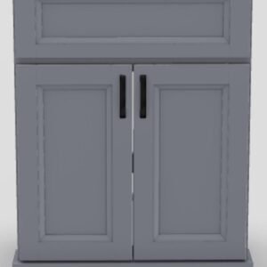 24" Shallow Vanity Bellrose with Curved Handles and Porcelain Top - Dawn/Black PRE24SNGBDWNCVB Stonewood Cabinetry