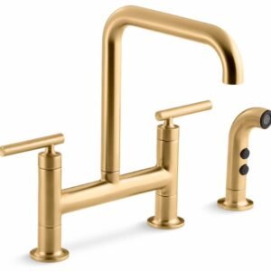 Purist Bridge Kitchen Faucet with Side Spray - Vibrant Brushed Moderne Brass 7548-4-2MB Kohler