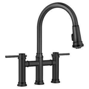 Empressa Bridge Kitchen Faucet with Pulldown Spray - Matte Black 443024 Blanco