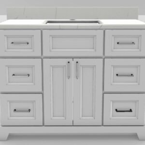 42" Shallow Vanity Bellrose with Square Handles and 1-Hole Quartz Top - White/Chrome/Carrera/Classic White 1842WHTBLSQCHRCARSINCLWH Stonewood Cabinetry