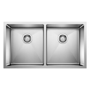 Quatrus R15 U 2 Bowl Undermount Kitchen Sink - Stainless 401519 Blanco