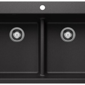 Liven 33 2 Bowl Silgranit Low Divide Dual Mount Kitchen Sink - Anthracite 403635 Blanco