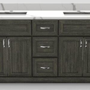60" Double Sink Standard Vanity Modern Shaker with Curved Handles and 1-Hole Quartz Top - Summit/Chrome/Milano/Classic White SUM60DCURCHRMIL Stonewood Cabinetry