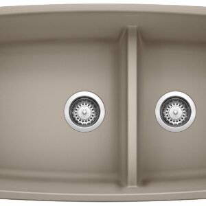 Performa U 1-3/4 2 Bowl Silgranit Low Divide Undermount Kitchen Sink - Truffle 401188 Blanco