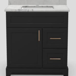 30" RH Shallow Vanity Modern Shaker with Bar Handles and 1-Hole Quartz Top - Midnight/Champagne Bronze/Aurora/Classic White 1830MIDMSBARCHBRAURORA Stonewood Cabinetry
