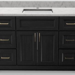 48" Shallow Vanity Bellrose with Square Handles and 1-Hole Quartz Top - Lakewood/Gold/Frosty Grey/Classic White 1848LWDSQGLDGROGRY Stonewood Cabinetry