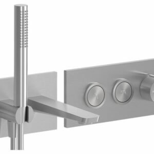 Moroka Thermostatic Wall Mount Tub Filler and Hand Shower with Push Buttons - Pure Nickel BF2167-125 Kalia